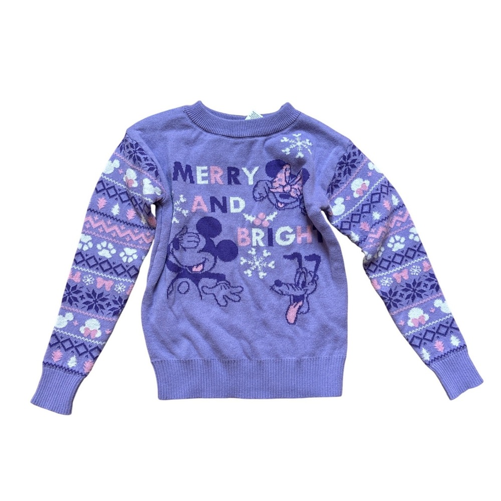 Disney Holiday Sweater Kids Purple Excellent Mickey Minnie Pluto SIZE XS (4-5)